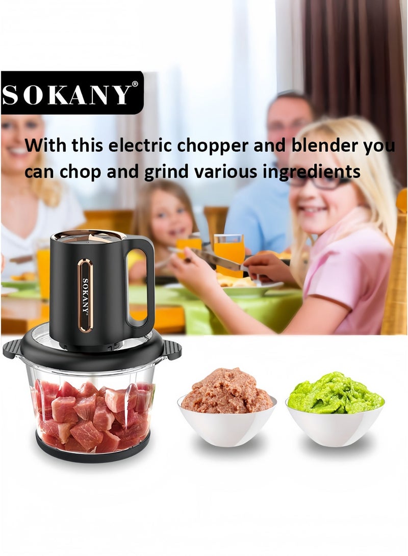 sokany Meat Grinder Electric, Food Processor Onion Vegetable Garlic Chopper, 4 Blades, Stainless Steel Bowl ( 800W, 3L) - Image 2